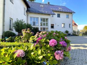 a house with a bunch of flowers in front of it at Ferienwohnung Lilie in Lübbenau