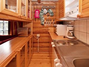 NissiにあるHoliday Home Metsämaja by Interhomeの小さなキッチン(木製キャビネット、コンロ付)