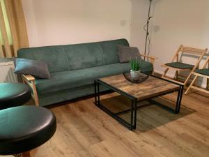 - un salon avec un canapé vert et une table dans l'établissement Apartment Glockner-1 by Interhome, à Heiligenblut