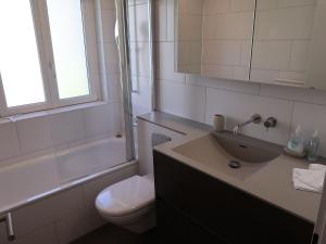 baño con lavabo y aseo y ventana en Apartment Casa Rustica by Interhome, en Lenzerheide