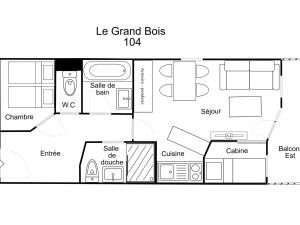 Plán poschodí v ubytovaní Appartement skis aux pieds, 6 pers, 2 pièces cabine, balcon, La Tania - FR-1-182A-7