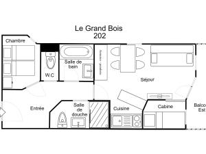 Plán poschodí v ubytovaní Appartement skis aux pieds à La Tania - 6 pers, 2 pièces cabine, balcon, proche commerces, navette - FR-1-182A-11