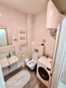 a small bathroom with a toilet and a sink at Apartment City Kvart Podgorica in Podgorica