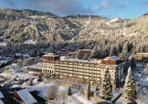an aerial view of a hotel in the snow at Villars Palace in Villars-sur-Ollon