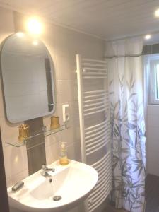 Et badeværelse på Ferienwohnung Kastanienhof, 35165