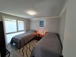 a bedroom with two beds and a window at Magic in Medlow in Medlow Bath