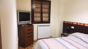 a bedroom with a bed and a television on a dresser at Apartamento Nicomar in Escarrilla