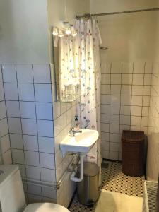 a bathroom with a sink and a toilet at Istrup gammel skole in Bedsted Thy