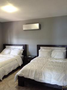 a bedroom with two beds and a air conditioner at Villa Ensenada Honda in Culebra