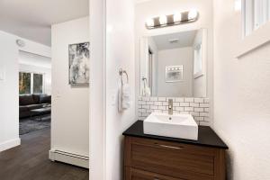 a bathroom with a sink and a mirror at Comfortable Abode Near Historic Downtown in Loveland