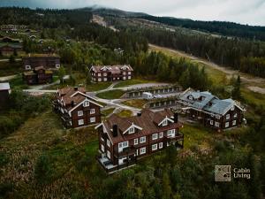 uma vista aérea de uma grande casa numa floresta em Great apartment in Trysil, ski inout, wifi, sauna em Trysil