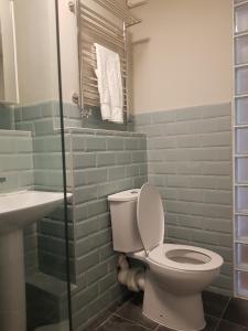 a bathroom with a toilet and a sink at Beautiful 3-bedroom flat with stunning views in London