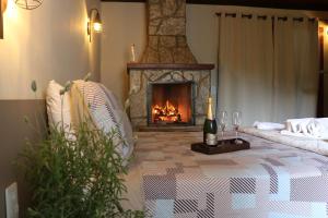 a living room with a couch and a fireplace at Pousada Jardim da Luz in Visconde De Maua