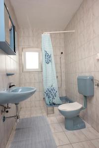 W łazience znajduje się niebieska toaleta i umywalka. w obiekcie Apartments with a parking space Kraj, Pasman - 8502 w mieście Tkon