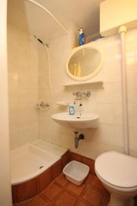 uma casa de banho com um lavatório, um WC e um espelho. em Apartments by the sea Milna, Vis - 8490 em Vis