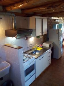 kuchnia z białą kuchenką i lodówką w obiekcie LUZ DE LUNA 2 w mieście Bariloche