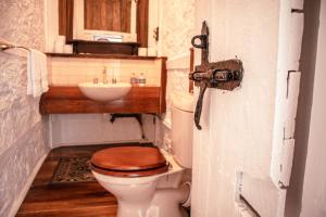 a bathroom with a toilet and a sink at Gaol House Cottages in Bicheno