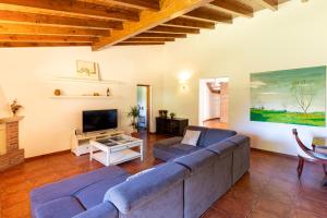 ein Wohnzimmer mit einem Sofa und einem TV in der Unterkunft Casa Rural La Escallada in Turanzas