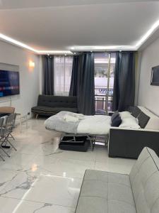ein Wohnzimmer mit einem Bett und einem Sofa in der Unterkunft Residence D'Azur Apartments near Palais des Festivals in Cannes