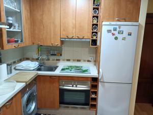 eine Küche mit einem weißen Kühlschrank und einer Spüle in der Unterkunft Apartamento la Concha in Chiclana de la Frontera
