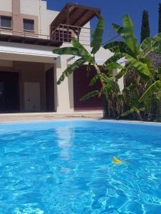 a swimming pool in front of a house at Villa Chrysa Rhodes in Afantou