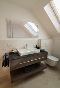 a bathroom with a sink and a toilet with skylights at Haus4Zimmer - Luxus mit Blick über den Bodensee - mit Garage in Bregenz