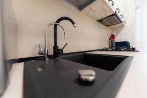 a kitchen counter with a sink and a faucet at Ines in Bucharest