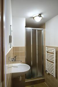 a bathroom with a sink and a shower at Gościniec u Marzeny in Bukowina Tatrzańska