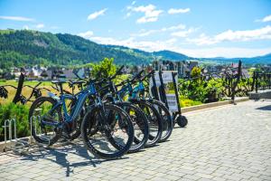 a row of bikes parked next to each other at Hotel G&oacute;rski in Białka Tatrzanska