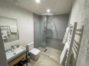 a bathroom with a shower and a toilet and a sink at Apaga Resort in Ijevan