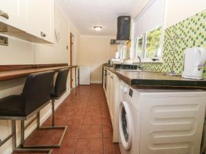 una cucina con lavatrice e lavandino di Petlyns Patch a Holyhead