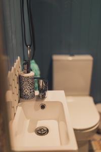 a bathroom with a sink and a toilet at The Horrrsebox Tinyhouse Glamping in Garadice