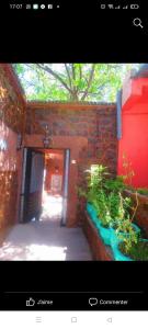 ein Backsteingebäude mit einer Tür und einigen Pflanzen in der Unterkunft Maison Ait Mizane in Imlil