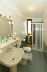 uma casa de banho com um lavatório, um WC e um chuveiro em Casa Anselmi em Croviana