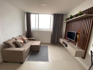 a living room with a couch and a television at Apartamento Prox. Unievangelica 201 in Anápolis