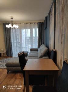 - un salon avec un canapé et une table dans l'établissement Apartament na Wzgórzu Niebieski, à Łańcut