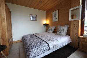 1 dormitorio con 1 cama en una habitación de madera en Tignes - Duplex spacieux à 2 mn des pistes - 10 pers en Tignes