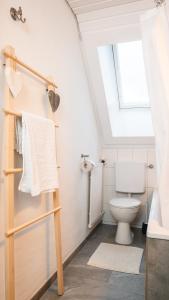 uma casa de banho com um WC branco e uma clarabóia em Dachwohnung mit Ofen und Freisitz em Ühlingen-Birkendorf