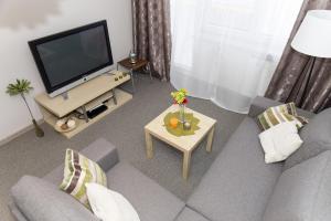 sala de estar con sofá y TV en Warsaw Budget Apartments, en Varsovia