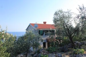 a house on a hill with the ocean in the background at Apartments by the sea Molunat, Dubrovnik - 8550 in Molunat