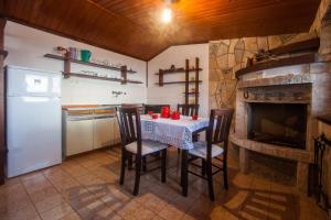 een keuken met een tafel met stoelen en een koelkast bij Apartments and rooms with parking space Komiza, Vis - 8844 in Komiža