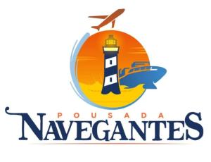 a lighthouse logo with a cruise ship in the background at Pousada Navegantes in Navegantes