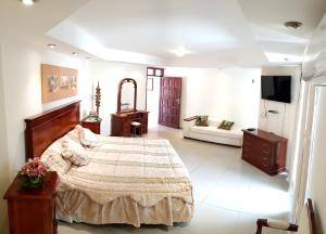 サンタ・クルス・デ・ラ・シエラにあるLili's Hostelのベッドルーム(ベッド1台、テレビ付)