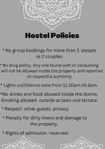 a page of a document with the words hospital policies at Hostel Mandala in Anjuna