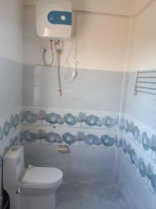 een badkamer met een toilet en een bad bij Picture Perfect Homestay in Cherrapunji