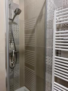 a shower with a glass door in a bathroom at Borgo Vivo in Calitri +10 photos