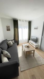 sala de estar con sofá y mesa de centro en Appartement cosy et lumineux accès centre Orléans, en Orléans