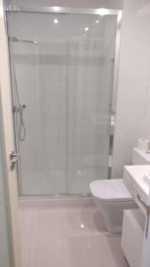 セジンブラにあるZimbra Blue Apartmentのシャワーとトイレ付きの白いバスルーム
