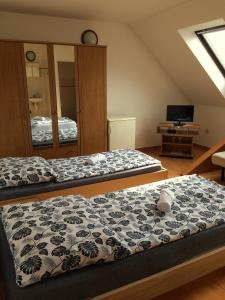 1 dormitorio con 2 camas y TV. en Penzion Xaver, en Blučina