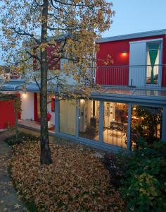 una casa con grandes ventanas y un árbol en BBnaon, en Pordenone